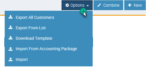 Customer Data Import and Export Menu