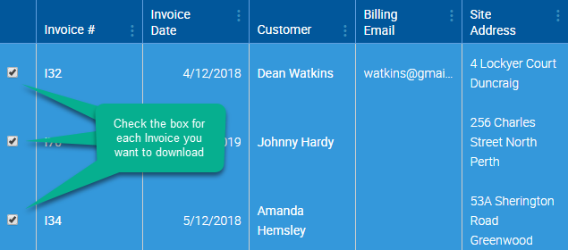 Select the required Invoices