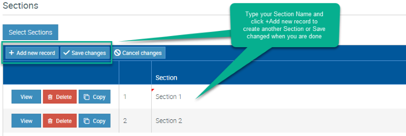 Create each Section of work