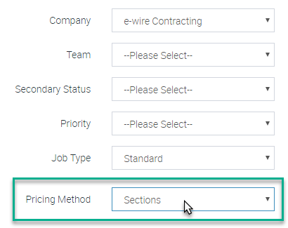 Select Sections from the Pricing Method dropdown list