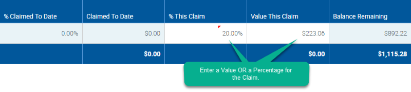 Set the claim percentage or value