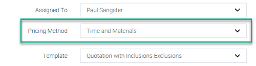 Pricing Method Dropdown Menu