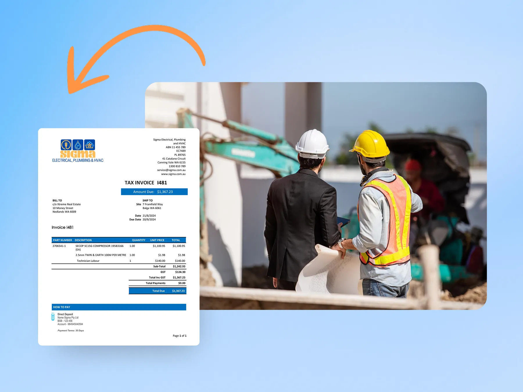 Marketing graphic showcasing invoice creation from quote.
